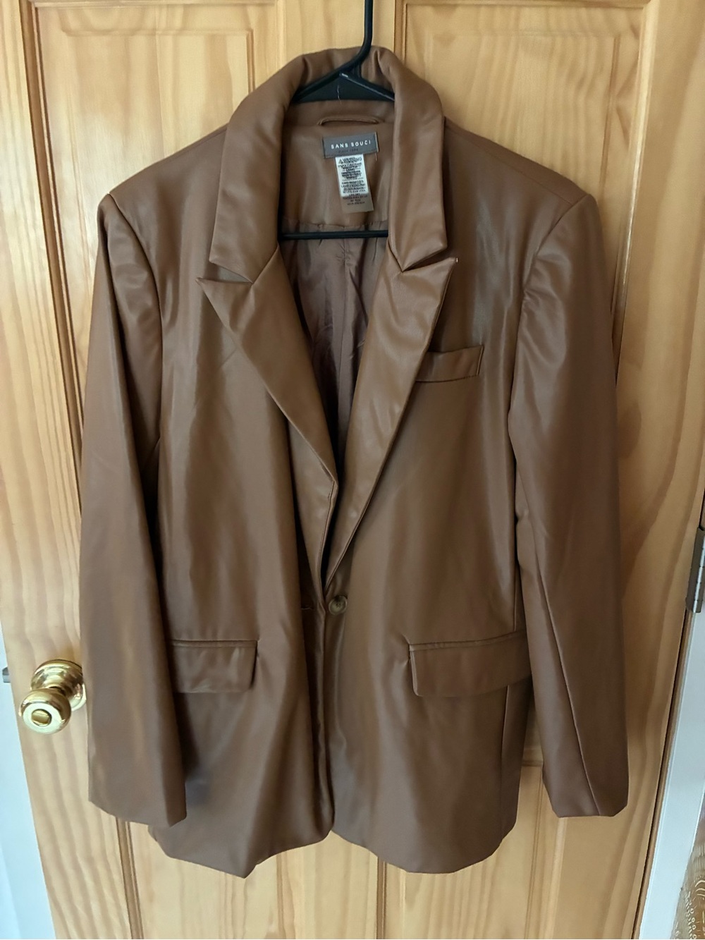 Sans Souci Brown Leather Blazer Jacket womens size large